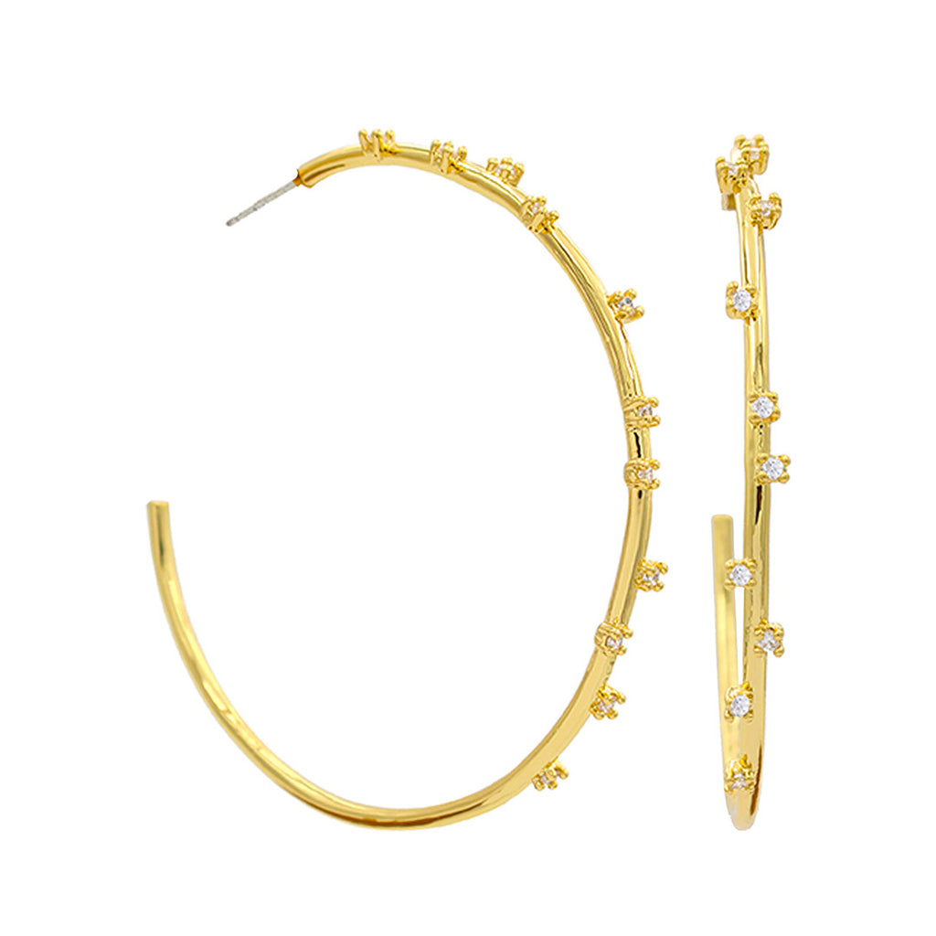 LUYSA SCATTERED Stones Hoop Earrings - Gold