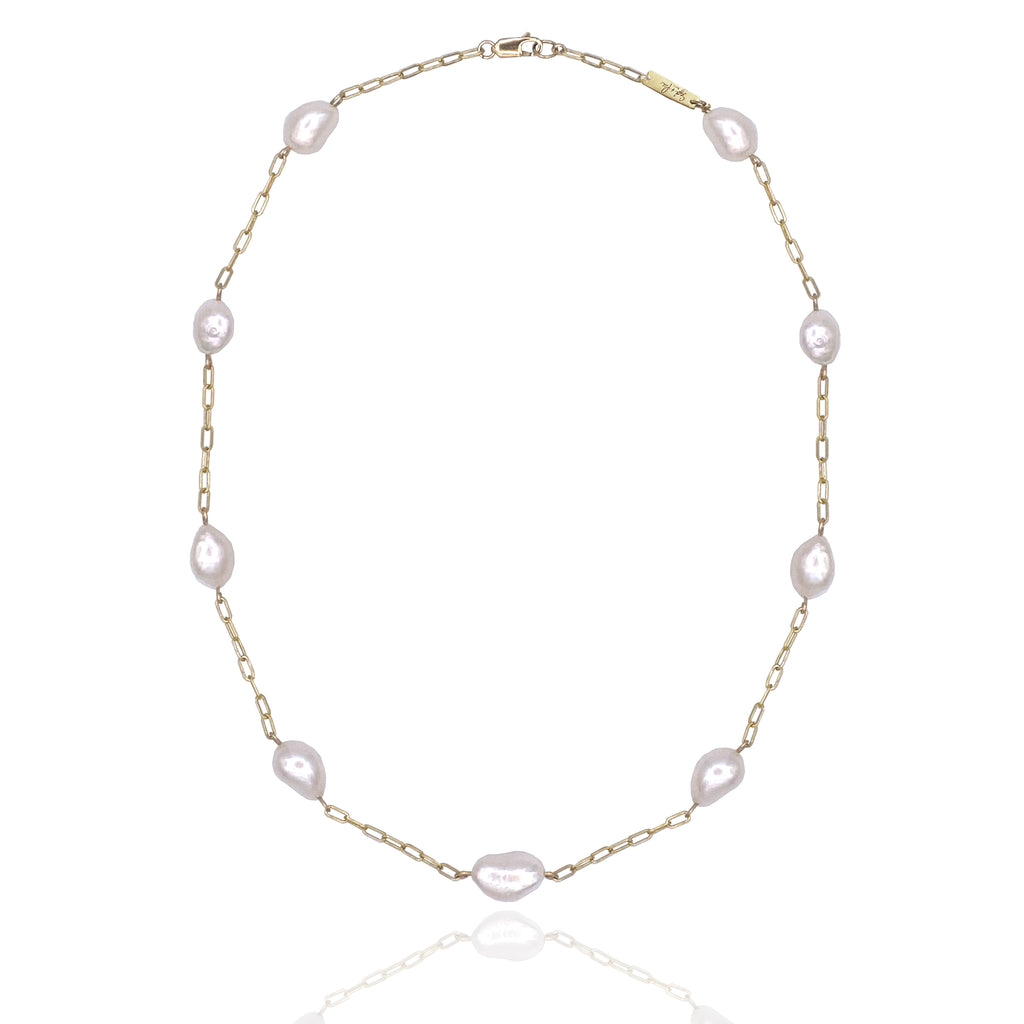 Etienne White Pearl Station Necklace
